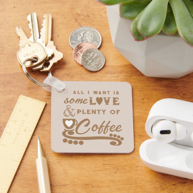 Love and coffee add initials brown key ring (Desk)