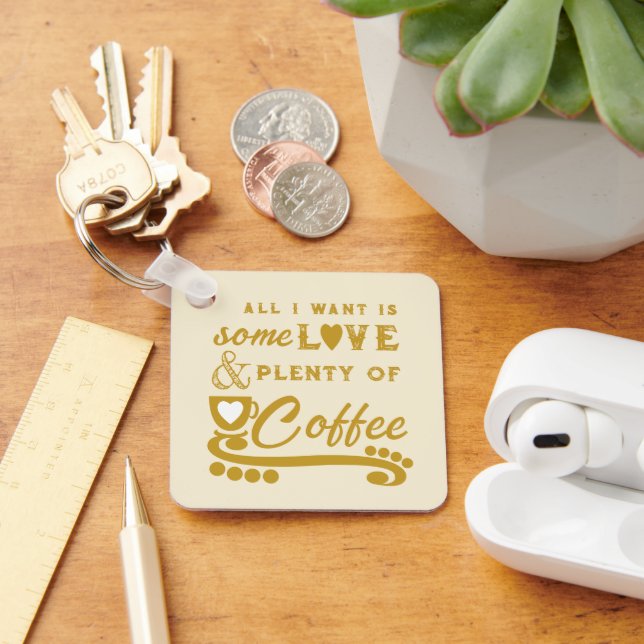 Love and coffee add initials gold key ring (Desk)