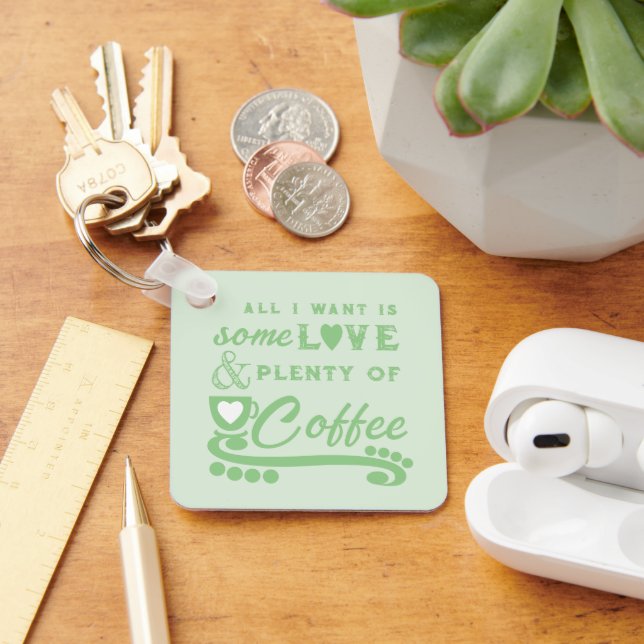 Love and coffee add initials green key ring (Desk)