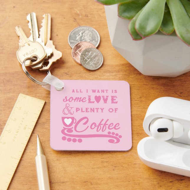 Love and coffee add initials pink key ring (Desk)