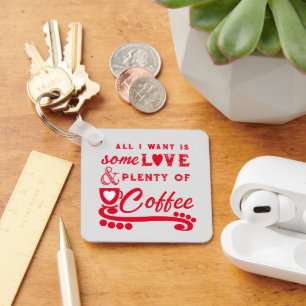 Love and coffee add initials red key ring