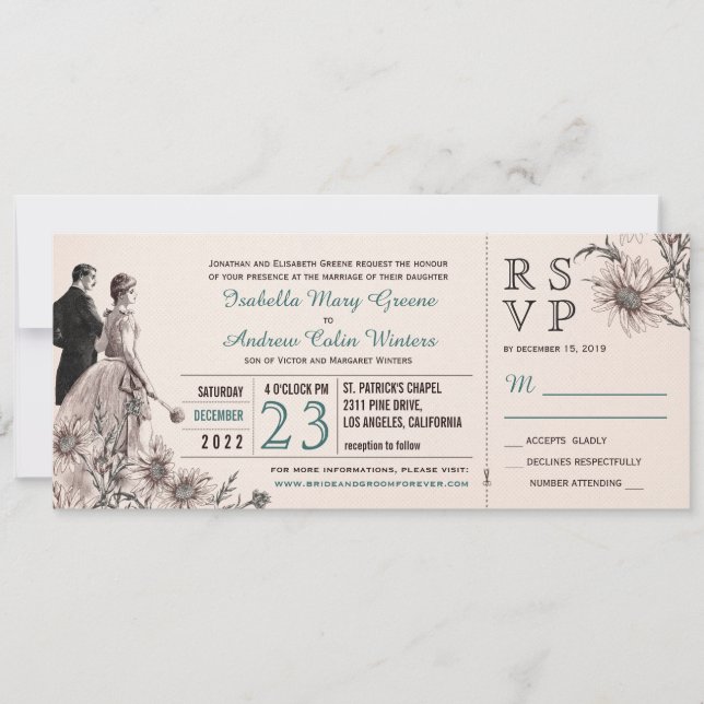 Love and Daisies Vintage Wedding Invite and RSVP (Front)