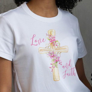 Love and faith floral cross watercolor T-Shirt