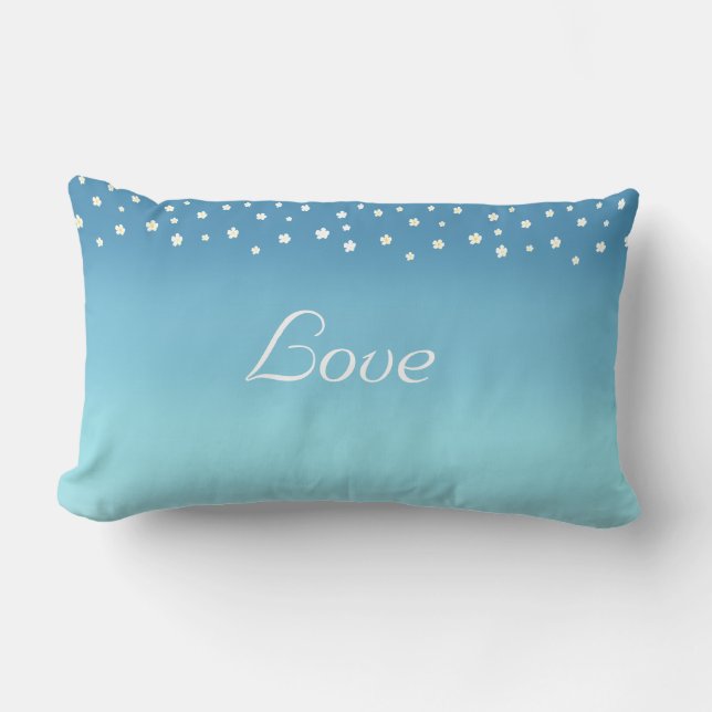 Love and flowers on ocean blue gradient lumbar cushion (Front)