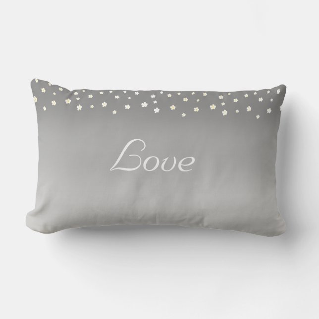 Love and flowers on silver grey gradient lumbar cushion (Front)