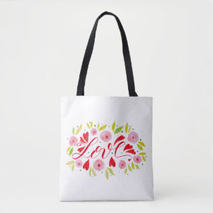 Love and flowers - pink and red tote bag