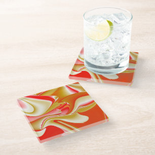 Love and Gold Abstract 3D Rainbowart Glass Coaster