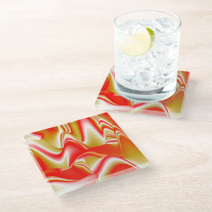 Love and Gold Abstract 3D Rainbowart Glass Coaster