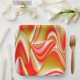 Love and Gold Abstract 3D Rainbowart Paper Plate
