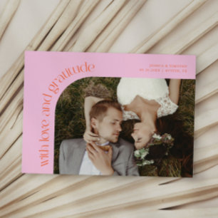 Love and Gratitude Orange Pink Wedding Photo Thank You Card