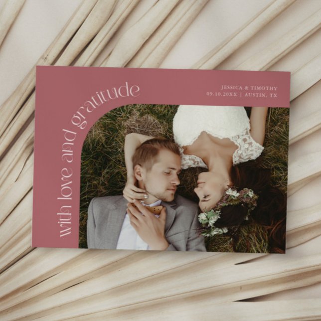 Love and Gratitude Pink Wedding Photo Thank You Card (Creator Uploaded)