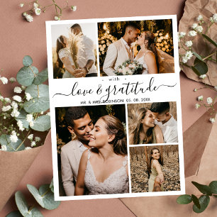 Love and Gratitude Script 5 Photo Collage Wedding Thank You Card
