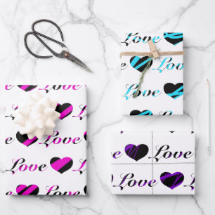 Love and Hearts black and white wrapping paper 