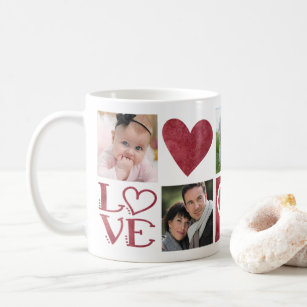 LOVE and Hearts Five Photo Collage Coffee Mug