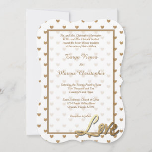 Love and Hearts Gold 5x7 Wedding Invitation