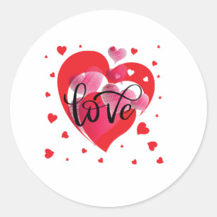 LOVE AND HEARTS VALENTINE CARD CLASSIC ROUND STICKER
