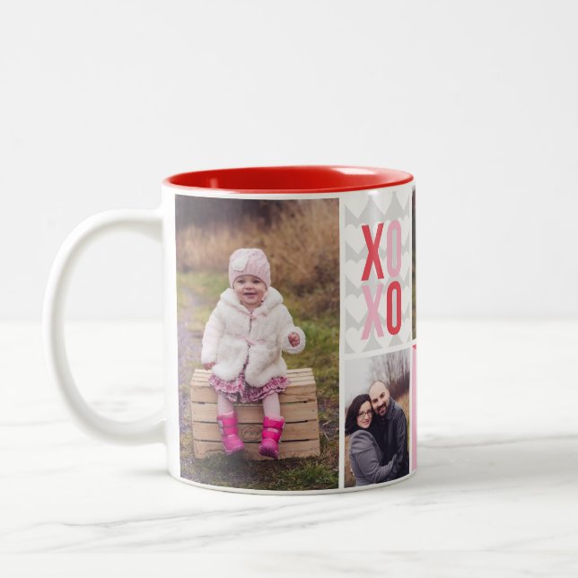 Love and Hugs 4 Photo Collage Two-Tone Coffee Mug (Left)