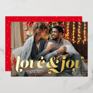 Love and joy bold one photo foil holiday card
