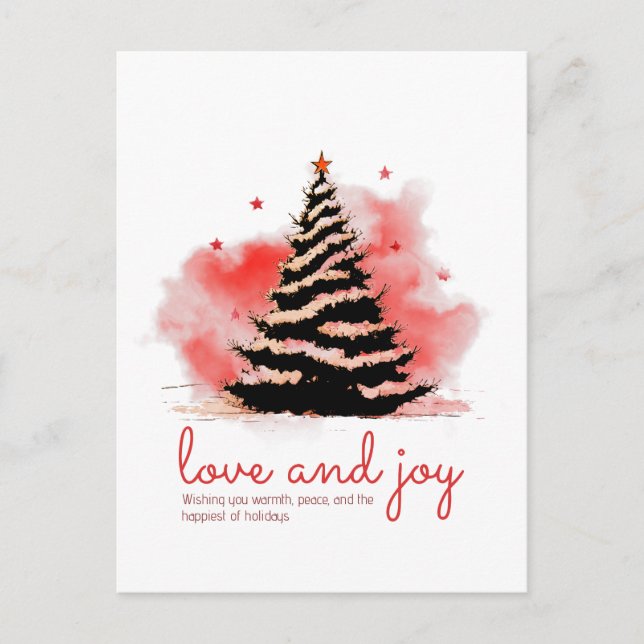 Love and Joy Christmas, Elegant Black & Red  Holiday Postcard (Front)