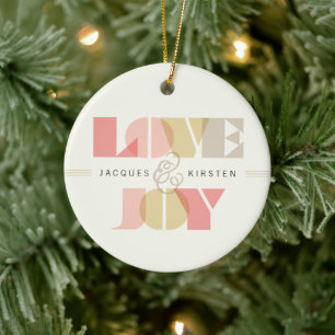Love And Joy Clear Geo Typography Photo Wedding Ceramic Tree Decoration