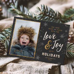Love and Joy Faux Foil 2 Photo Holiday Card
