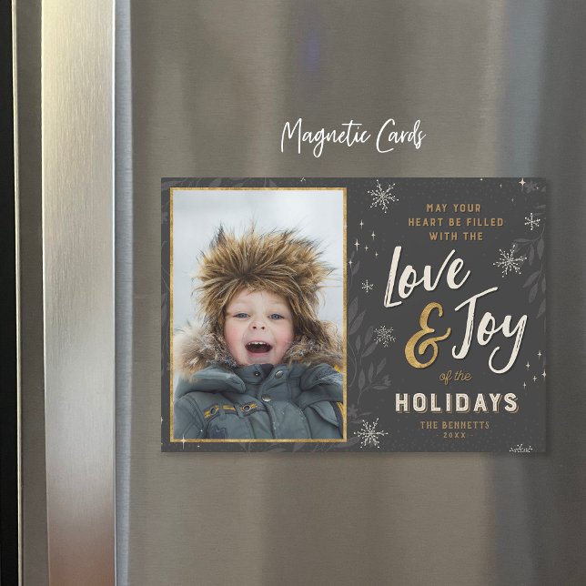 Love and Joy Faux Foil Magnetic Holiday Photo Card (Creator Uploaded)