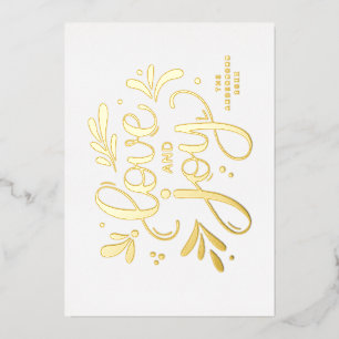 Love and Joy. Gold Christmas script calligraphy Foil Holiday Card