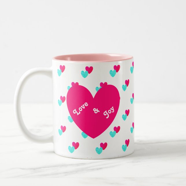 Love and Joy Heart Two-Tone Coffee Mug (Left)