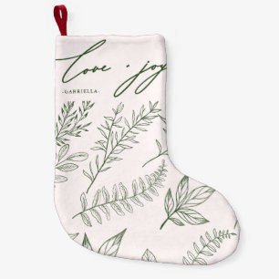 Love and Joy Leaves with Name Blush Pink Christmas Small Christmas Stocking