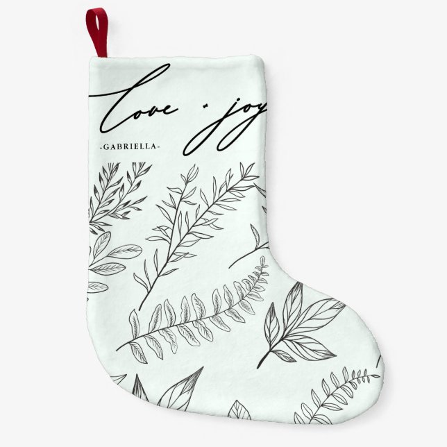 Love and Joy Leaves with Name Mint Christmas Small Christmas Stocking (Front)