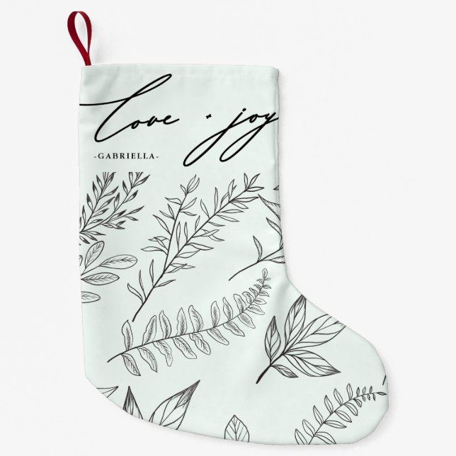 Love and Joy Leaves with Name Mint Christmas Small Christmas Stocking (Front)