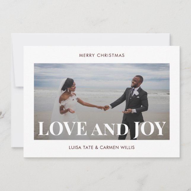 Love and Joy | Modern Minimalist Two Photo Holiday Card (Front)