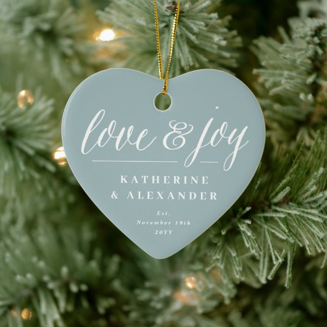 Love And Joy Mr & Mrs 1st Christmas Photo Wedding Ceramic Ornament (Tree)