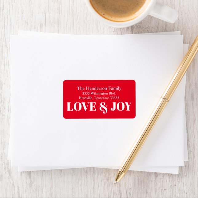 Love and Joy Red Classic Christmas Return Address Label (Insitu)