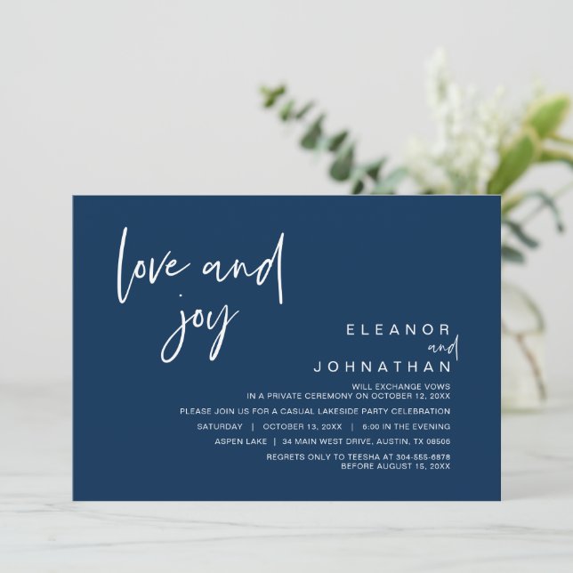 Love and Joy, Wedding Elopement Party Invitation (Standing Front)