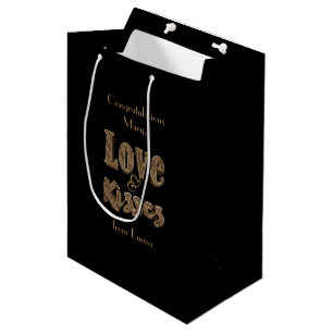 Love and Kisses Romantic Elegant Gold Typography Medium Gift Bag
