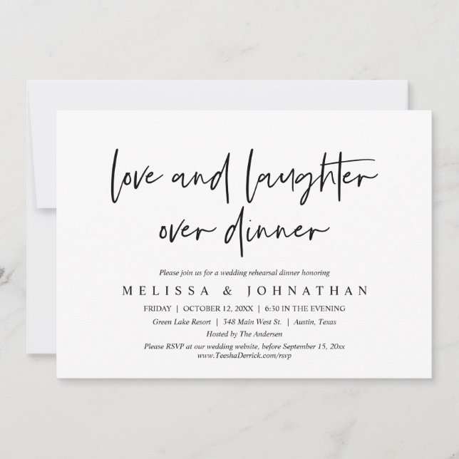 Love and Laughter Over Wedding Rehearsal Dinner Invitation (Front)