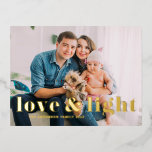 Love and Light Bold Typography Hanukkah Photo Foil Holiday Postcard<br><div class="desc">Love and Light! Send Hanukkah wishes to family and friends with this customisable gold foil Hanukkah postcard. It features bold typography. Personalise by adding names and a photo. This gold foil Happy Hanukkah postcard is available on other cardstock.</div>