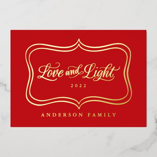 Love and Light Classic Gold Frame Foil Foil Holiday Card (Front)