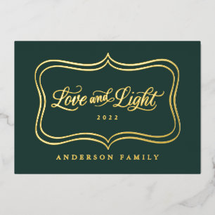 Love and Light Classic Gold Frame Foil Holiday Card