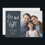 Love and Light | Dark Blue Hanukkah Photo Holiday Card<br><div class="desc">This simple and stylish dark blue colored Happy Hanukkah photo card features modern white handwritten script that says "Love and Light",  and the Star of David,  with your favorite personal photo.</div>