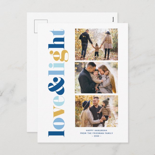 "Love and Light" Gallery of 3 Photos Hanukkah Holiday Postcard (Front/Back)