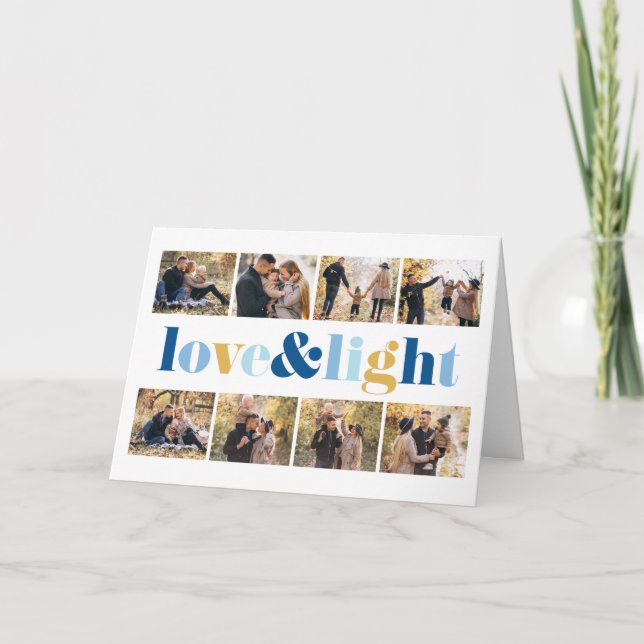 "Love and Light" Gallery of 8 Photos Hanukkah  Holiday Card (Front)