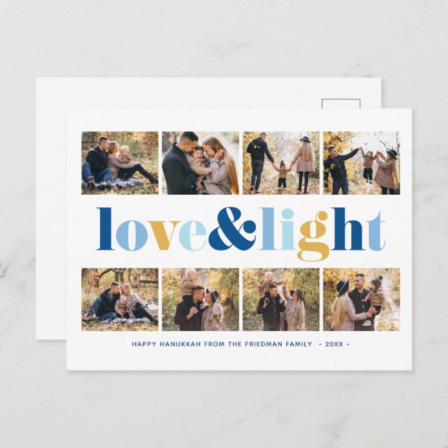 "Love and Light" Gallery of 8 Photos Hanukkah Holiday Postcard (Front/Back)