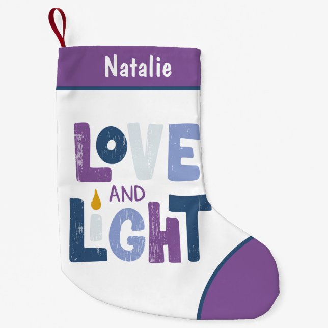 Love And Light Hanukkah Chanukah Personalised Name Small Christmas Stocking (Front)