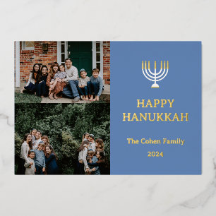 Love and Light Hanukkah family photo collage Foil Holiday Card