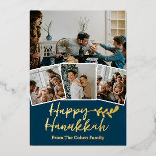 Love and Light Hanukkah family photo Collage Foil Holiday Card