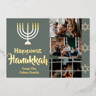 Love and Light Hanukkah family photo collage Foil Holiday Card