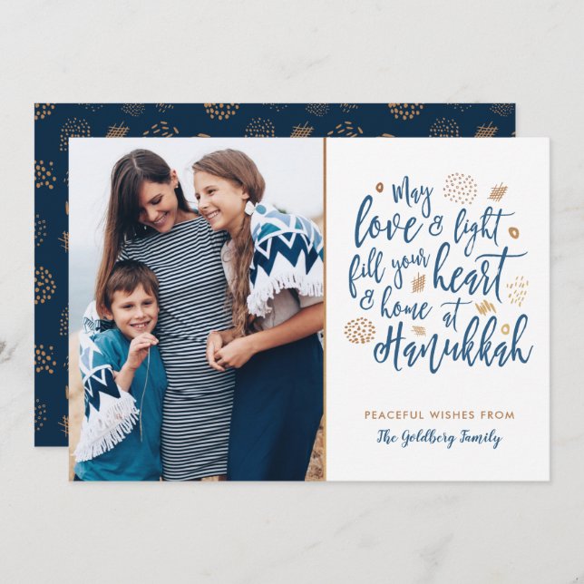Love and Light Hanukkah Photo Flat Card (Front/Back)