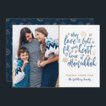 Love and Light Hanukkah Photo Flat Card<br><div class="desc">A stylish and modern Hanukkah design in faux gold foil and dark blue.  Easy to customise with your own photo and text.</div>